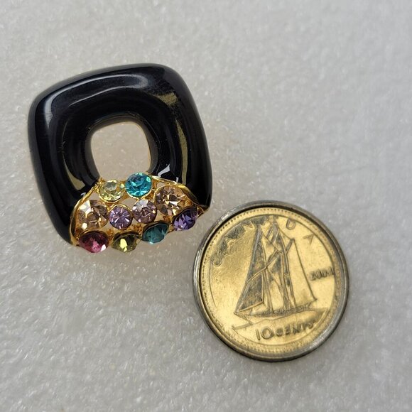 Black Square Earrings With Colorful Crystals - Picture 7 of 9